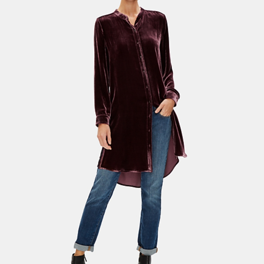 Eileen Fisher VELVET MANDARIN LONG button …